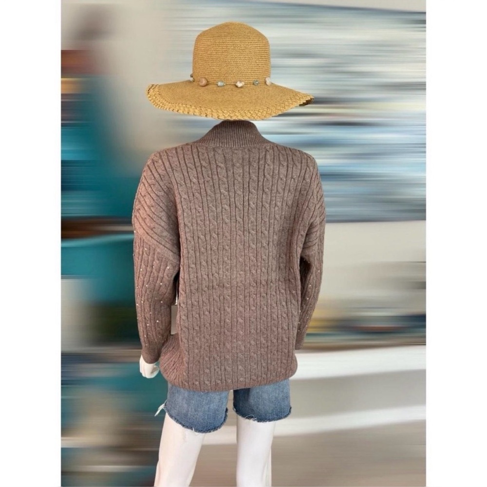 THINKABLE gem button front cable knit mocha cardigan combo size S/M M/L - Picture 6 of 6